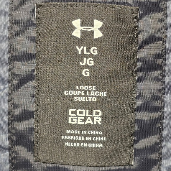 Under Armour Black Puffer Jacket Youth LG ColdGear Hooded Zip Logo - Picture 2 of 15